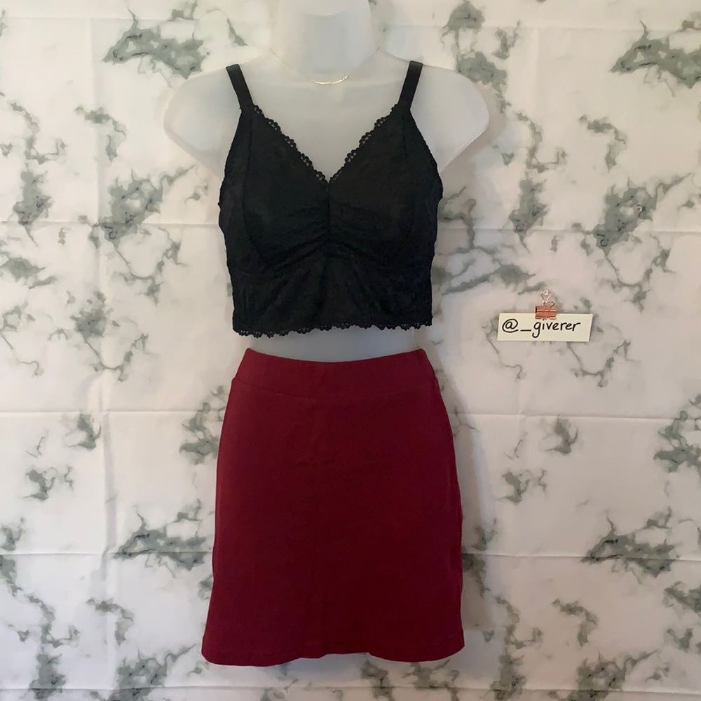 L Maroon Stretch Knit Bodycon Mini Skirt